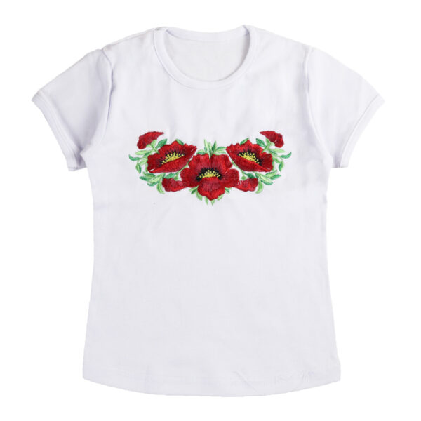 Футболка вишиванка для дівчинки "Маки", Білий, 98-104см