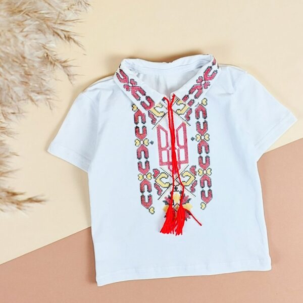 Футболка вишиванка "Тризуб" червоно-жовтий, Білий, 86 (1.5 роки)