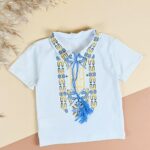 Футболка вишиванка "Тризуб" жовто-блакитний , Білий, 128 (9 років)