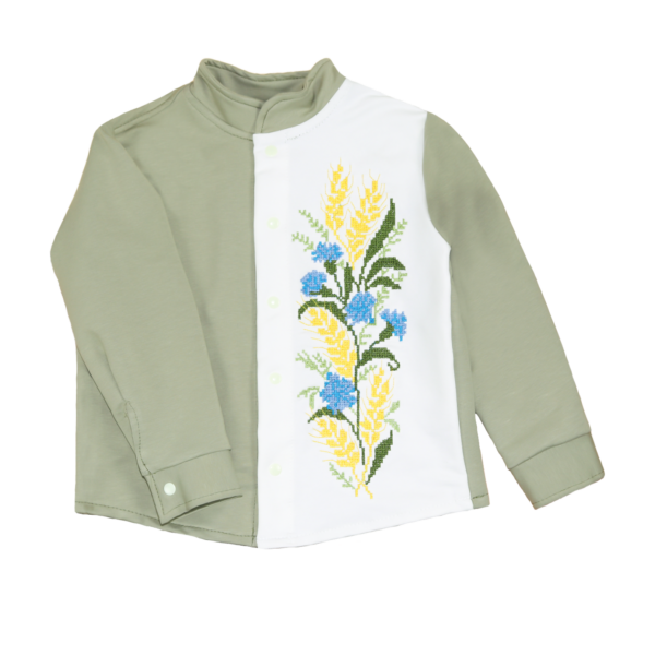 Сорочка комбінована "Волошки" з вишивкою, Оливковий, 92 (2 роки)