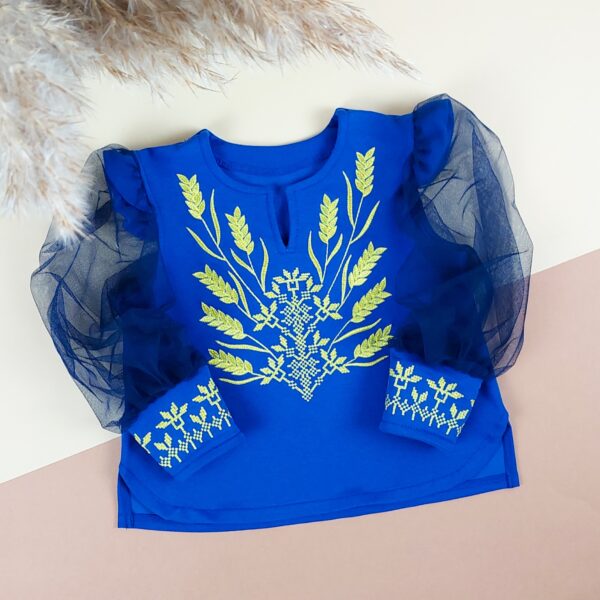 Вишиванка для дівчинки "Колоски" фатиновий рукав, Електрик, 98 (3 роки)