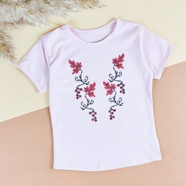 Вишиванка для дівчинки на короткий рукав , Рожевий, 122-128см
