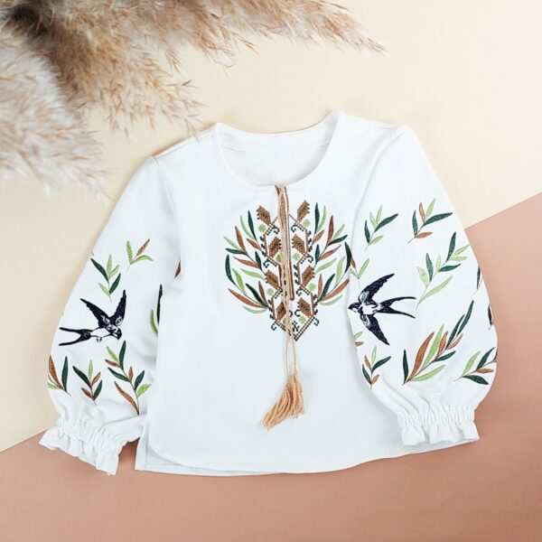 Вишиванка для дівчинки "Верба" довгий рукав, Білий, 110 (5 років)