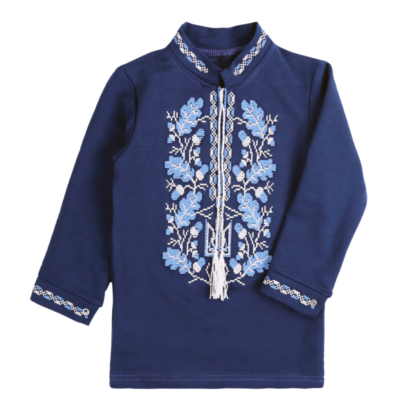Вишиванка для хлопчика "Дубочок" довгий рукав, Джинс, 92 (2 роки)