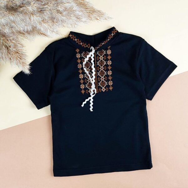 Вишиванка для хлопчика короткий рукав №1, Чорний, 128-134см