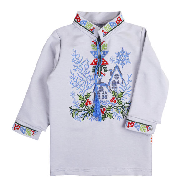 Вишиванка для хлопчика "Різдвяний вечір", Світло-сірий, 140 (10 років)