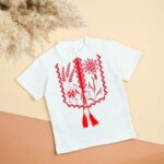 Вишиванка  "Скай" з червоною вишивкою, Білий, 122 (7 років)