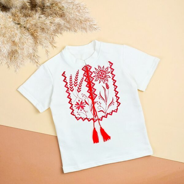 Вишиванка  "Скай" з червоною вишивкою, Білий, 122 (7 років)