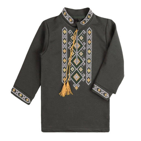 Вишиванка для хлопчика "Устим" довгий рукав, Хакі, 92 (2 роки)