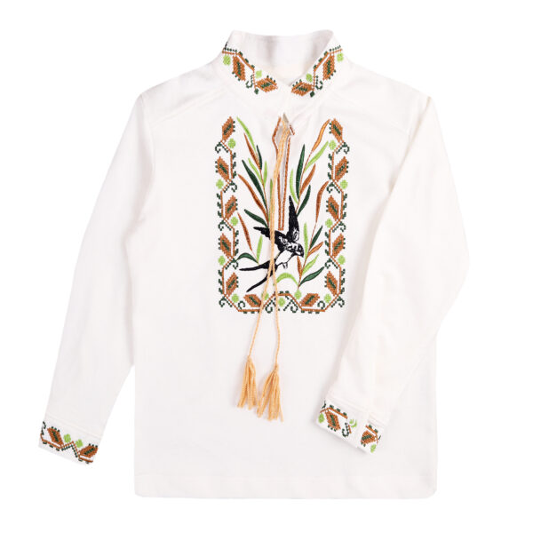 Вишиванка для хлопчика "Верба" довгий рукав, Білий, 128 (9 років)
