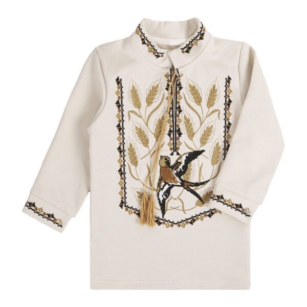 Вишиванка дитяча довгий рукав "Ластівка", Крем-брюле, 92 (2 роки)