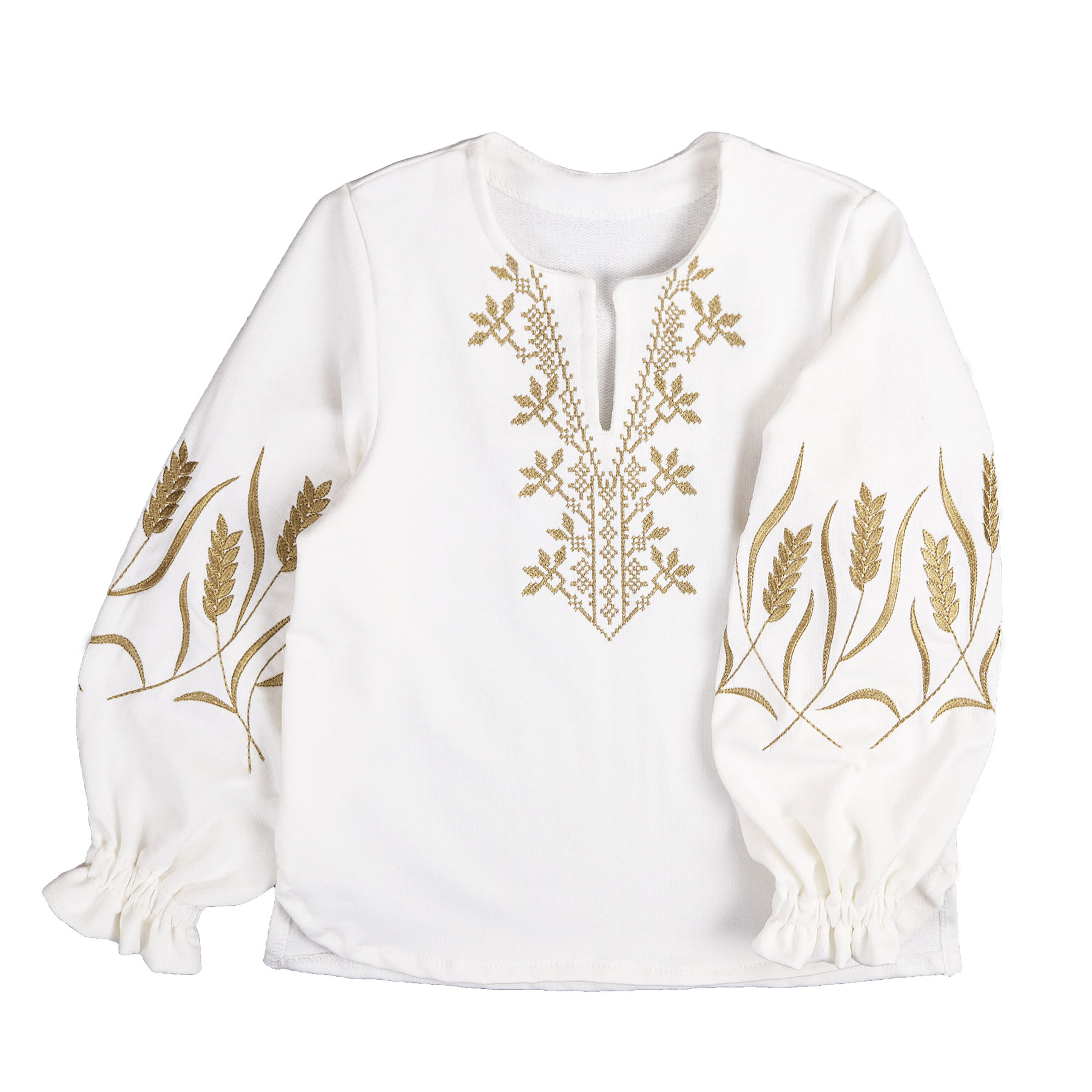 Вишиванка дитяча "Колоски"  довгий рукав, Білий, 122 (7 років)