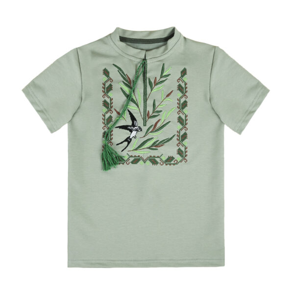 Вишиванка дитяча "Верба" короткий рукав, Оливковий, 122 (7 років)
