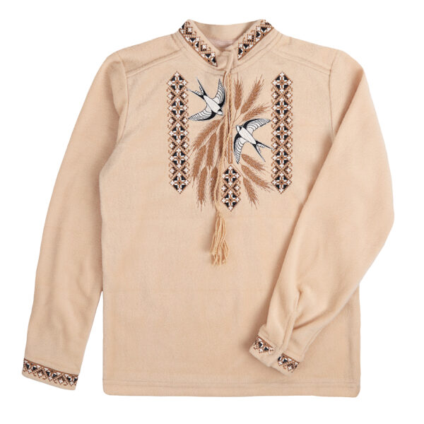 Вишиванка флісова "Лілея" довгий рукав, Капучіно, 128 (9 років)