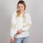 Жіноча вишиванка "Колоски" довгий рукав, Білий, XXS